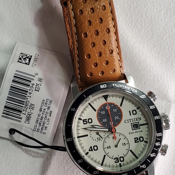 Citizen CA0641-32X Men's 44mm Ivory Dial Tan Leather Strap Chrono Leather Band - Picture 4 of 10